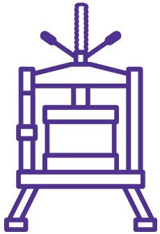 A purple line drawing of a traditional printing press, depicting quikscale® scalable family of columns