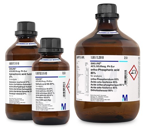 Hydrochloric acid, sulfuric acid, and ortho-phosphoric acid in Safebreak bottle