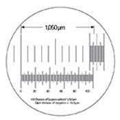 Based on the subdivisions of the stage micrometer (top), determine the scale of the divisions of the measuring eyepiece (bottom). This scale will remain constant at that magnification.