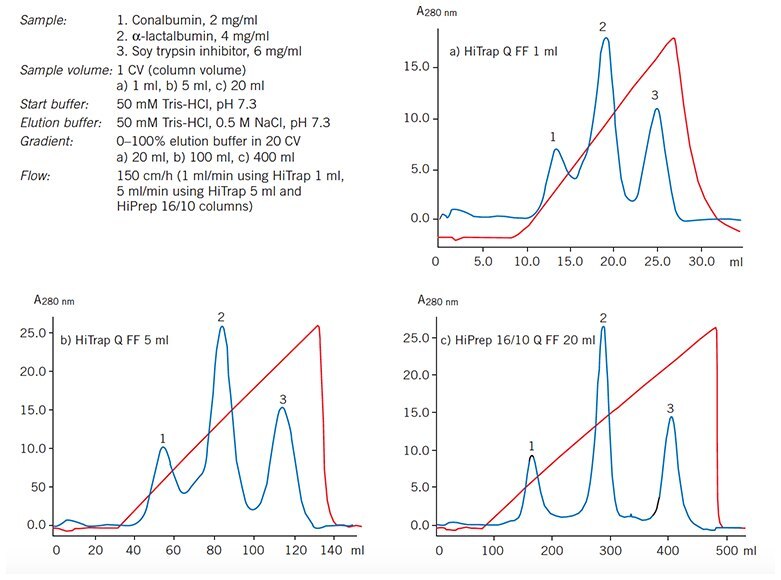 5-fold and 20-fold scale-up using prepacked Q Sepharose Fast Flow columns