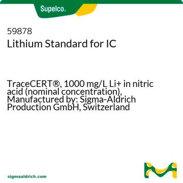 Lithium Standard for IC TraceCERT&#174;, 1000&#160;mg/L Li+ in nitric acid (nominal concentration), Manufactured by: Sigma-Aldrich Production GmbH, Switzerland