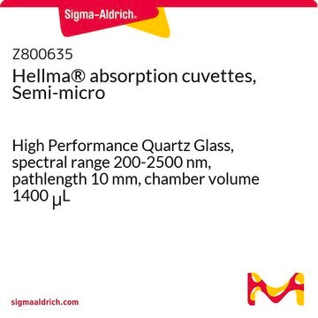 Hellma&#174; absorption cuvettes, Semi-micro High Performance Quartz Glass, spectral range 200-2500 nm, pathlength 10&#160;mm, chamber volume 1400&#160;&#956;L