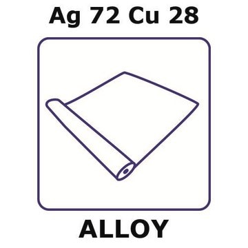 Silver-copper alloy, Ag72Cu28 foil, 0.5m coil, 0.25mm thickness