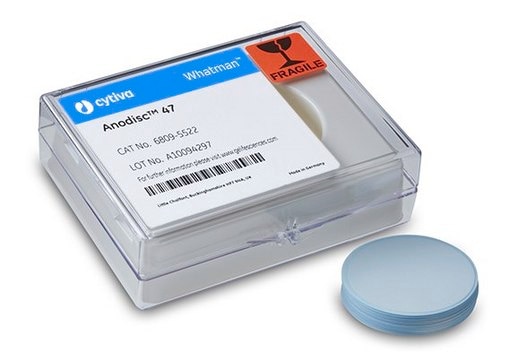 Whatman&#174; Anodisc inorganic filter membrane unsupported, diam. 13&#160;mm, pore size 0.1&#160;&#956;m, autoclavable