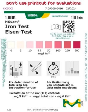 Iron Test colorimetric, 3-500&#160;mg/L (Fe2+), MQuant&#174;