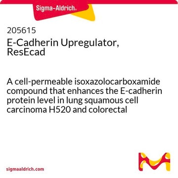 E-Cadherin Upregulator, ResEcad A cell-permeable isoxazolocarboxamide compound that enhances the E-cadherin protein level in lung squamous cell carcinoma H520 and colorectal adenocarcinoma SW620 cells.