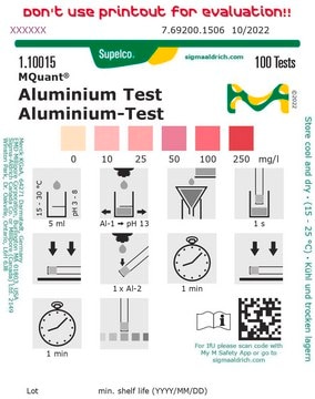 Aluminium Test colorimetric, 10-250&#160;mg/L (Al), MQuant&#174;