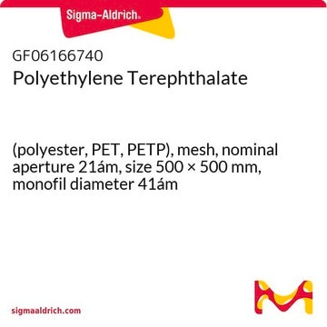 Polyethylene Terephthalate (polyester, PET, PETP), mesh, nominal aperture 21ám, size 500 × 500&#160;mm, monofil diameter 41ám