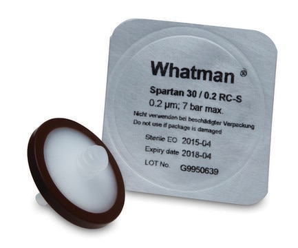 Whatman&#174; Spartan&#174; HPLC certified syringe filters Spartan 30 mm syringe filter, regenerated cellulose, 0.45 &#956;m, 50/pk