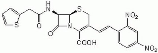 Nitrocefin A chromogenic &#946;-lactamase substrate that undergoes distinctive color change from yellow as the amide bond in the &#946;-lactam ring is hydrolyzed by &#946;-lactamase.