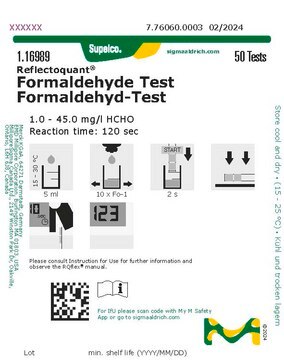 Formaldehyde Test reflectometric, 1.0-45.0&#160;mg/L (HCHO), for use with REFLECTOQUANT&#174;