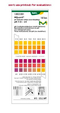 pH-indicator strips pH 7.5 - 14 non-bleeding, colorimetric, pH range 7.5-14.0, graduations and accuracy accuracy: 0.5&#160;pH unit, MQuant&#174;