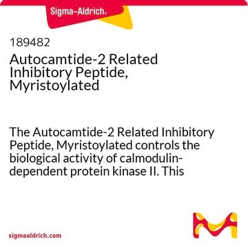 Autocamtide-2 Related Inhibitory Peptide, Myristoylated The Autocamtide-2 Related Inhibitory Peptide, Myristoylated controls the biological activity of calmodulin-dependent protein kinase II. This small molecule/inhibitor is primarily used for Phosphorylation &amp; Dephosphorylation applications.