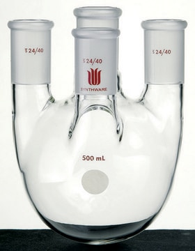 Synthware&#8482; four-neck round-bottom flask with vertical side necks capacity 2,000&#160;mL, center joint: ST/NS 34/45, side joint: ST/NS 24/40