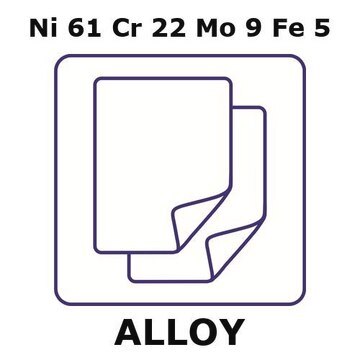 Inconel&#174; 625 - corrosion resistant alloy, Ni61Cr22Mo9Fe5 foil, 65 x 65mm, 0.10mm thickness, annealed