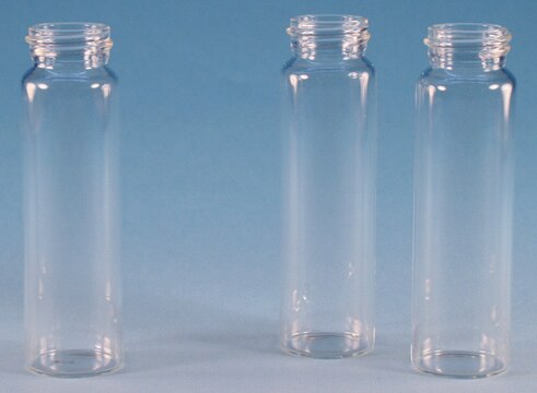 Vials, screw top, clear glass (vial only) volume 40&#160;mL, clear glass vial, thread for 24-400, pkg of 100&#160;ea