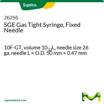 SGE Gas Tight Syringe, Fixed Needle 10F-GT, volume 10&#160;&#956;L, needle size 26 ga, needle L × O.D. 50&#160;mm × 0.47&#160;mm