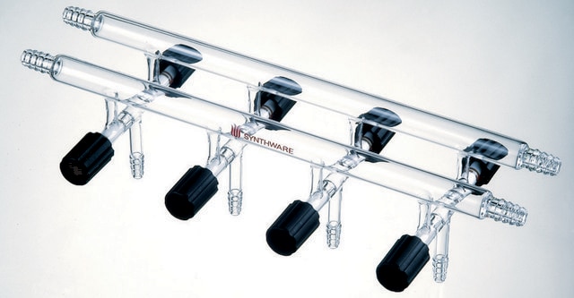 Synthware&#8482; Vacuum/Inert Gas Manifold with double bank and high vacuum valves port size 4, Hose Connections: Front-left-right, Rear-left-right