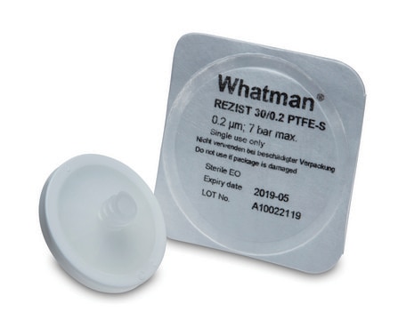 Whatman&#174; ReZist&#174; syringe filter diam. 30&#160;mm, pore size 0.45&#160;&#956;m, non-sterile, PTFE membrane