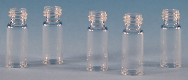 Certified screw thread vials, 9 mm thread, 12 x 32 mm volume 2&#160;mL, clear glass vial (with graduated marking spot), pkg of 100&#160;ea