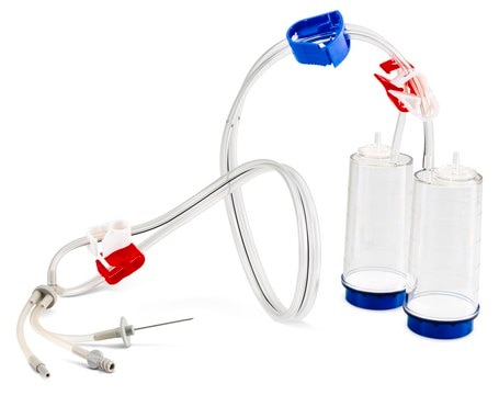 Steritest&#174; NEO Device For medical devices and collapsible bags. Blue base canister provided with 3 adaptors for connecting various test devices.