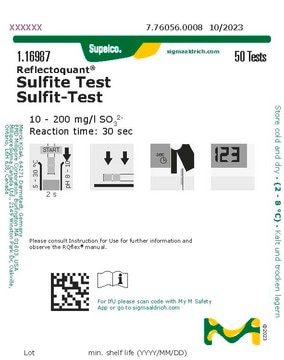 Sulfite Test reflectometric, 10-200&#160;mg/L (SO32-), for use with REFLECTOQUANT&#174;