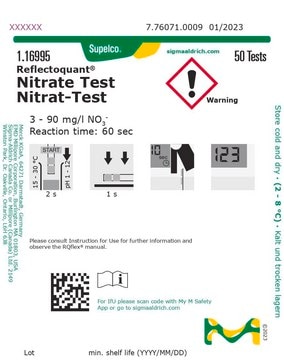 Nitrate Test reflectometric, 3-90&#160;mg/L (NO3-), for use with REFLECTOQUANT&#174;