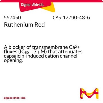 Ruthenium Red A blocker of transmembrane Ca2+ fluxes (IC&#8325;&#8320; = 7 &#181;M) that attenuates capsaicin-induced cation channel opening.