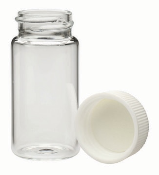 WHEATON&#174; liquid scintillation vial with seperate foamed PE lined PP cap lips on vial translucent borosilicate glass bottle, capacity (20), screw cap, case of 1,000&#160;ea Vials shrink-wrapped trays Screw caps in a separate sealed tray