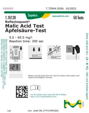 Malic Acid Test reflectometric, 5.0-60.0&#160;mg/L (malic acid), for use with REFLECTOQUANT&#174;