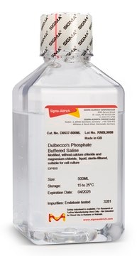 Dulbecco’s Phosphate Buffered Saline Modified, without calcium chloride and magnesium chloride, liquid, sterile-filtered, suitable for cell culture