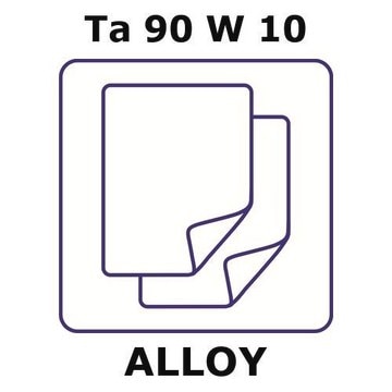 Tantalum/Tungsten foil, Ta 90%/W 10%, thickness 0.40&#160;mm, size 50 × 50&#160;mm, temper annealed