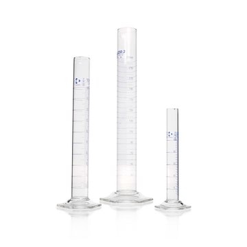 DURAN&#174; measuring cylinder with blue scale ring graduations and hexagonal base glass, cylinder capacity (500&#160;mL), class A, with certificate