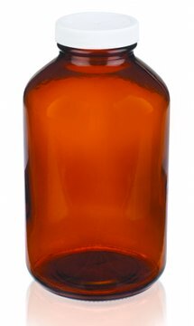 Wheaton wide-mouth bottle capacity 32&#160;oz (1000&#160;mL), amber, white polypropylene cap, vinyl flat liner