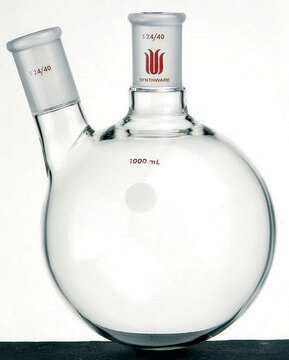 Synthware&#8482; two neck round bottom flask with angled side neck 25 mL, center joint: ST/NS 14/20, side joint: ST/NS 14/20