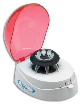 MyFuge&#8482; mini centrifuge red lid, with 2 rotors, AC/DC input 110 - 240 V AC, European 2-pin plug