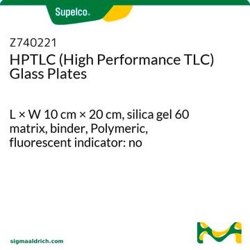 HPTLC (High Performance TLC) Glass Plates L × W 10&#160;cm × 20&#160;cm, silica gel 60 matrix, binder, Polymeric, fluorescent indicator: no