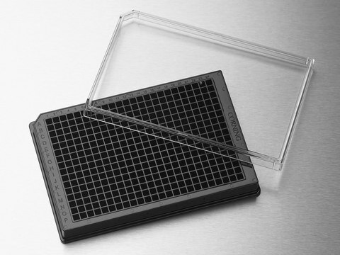 Corning&#174; 384 well microplate, low volume Tissue Culture (TC)-treated surface, black polystyrene, round bottom, sterile, lid, pack of 10