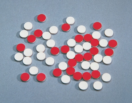 Septa for open top caps for cap size 13 mm, PTFE-faced styrene-butadiene rubber