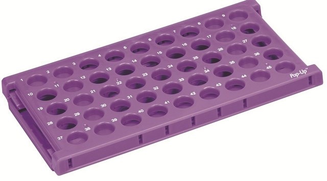 Pop-Up tube rack 45 x 15 mL, purple polypropylene rack