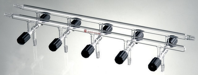 Synthware&#8482; Vacuum/Inert Gas Manifold with double bank and high vacuum valves port size 5, Hose Connections: Front-left-right, Rear-right