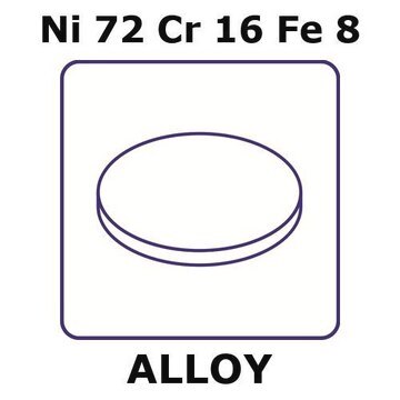 Inconel&#174; alloy 600 - heat resisting alloy, Ni72Cr16Fe8 foil, 10mm disks, 0.0125mm thickness, annealed