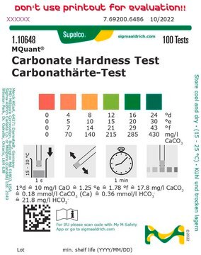 Carbonate Hardness Test colorimetric, water hardness 4-24&#160;°d, MQuant&#174;