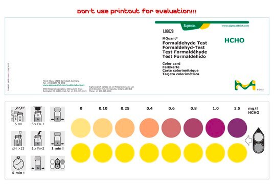 Formaldehyde Test colorimetric, 0.1-1.5&#160;mg/L (HCHO), for use with MCOLORTEST&#174;