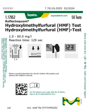 Hydroxymethylfurfural (HMF) Test reflectometric, 1.0-60.0&#160;mg/L (hydroxymethylfurfural (HMF)), for use with REFLECTOQUANT&#174;