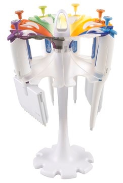 Universal carousel pipette stand assorted colors to clear, 8 clear tops plus 8 assorted colored tops + 8 clear bottoms