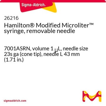 Hamilton&#174; Modified Microliter&#8482; syringe, removable needle 7001ASRN, volume 1&#160;&#956;L, needle size 23s ga (cone tip), needle L 43&#160;mm (1.71&#160;in.)