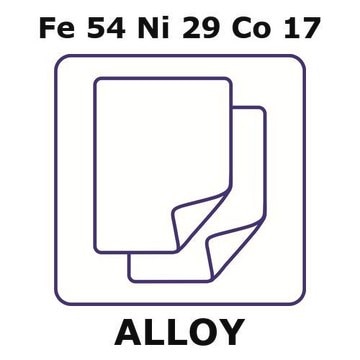 Glass Sealing Alloy, Fe54Ni29Co17 foil, 195 x 500mm, 0.075mm thickness, annealed, flattened, light tight (lt)