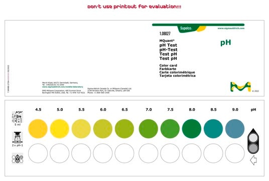 pH Test colorimetric, pH range 4.5-9.0, graduations and accuracy accuracy: 0.5&#160;pH unit