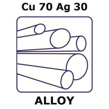 Copper/silver rod, Cu70%/Ag30%, 15&#160;mm diameter, length 50 mm, temper as drawn